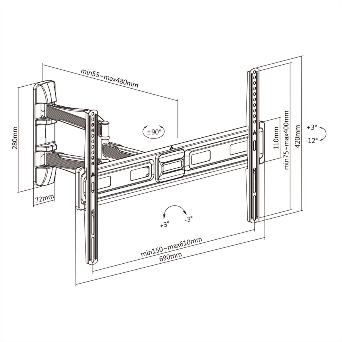 VALUE TV-Wandhalterung, flexibel, elegant, 37-70 Zoll, bis 35 kg