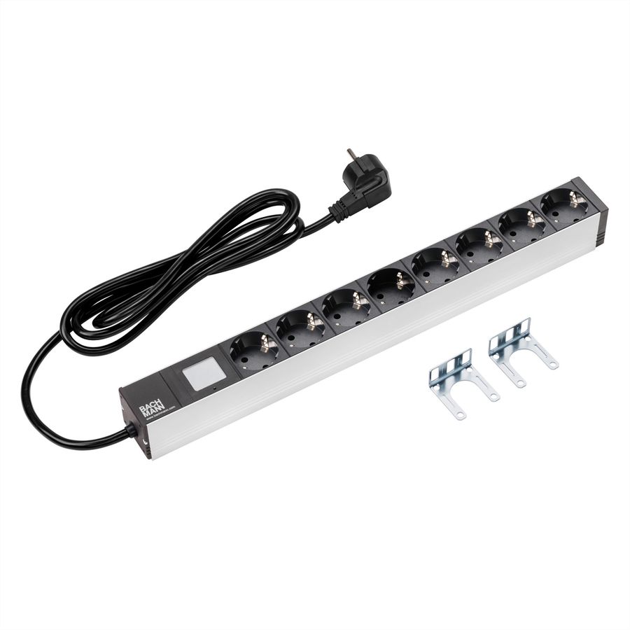 BACHMANN BN0500 19" 1HE 8x Schutzkontakt, Leistungsmessung, Schutzkontakt-Anschluss