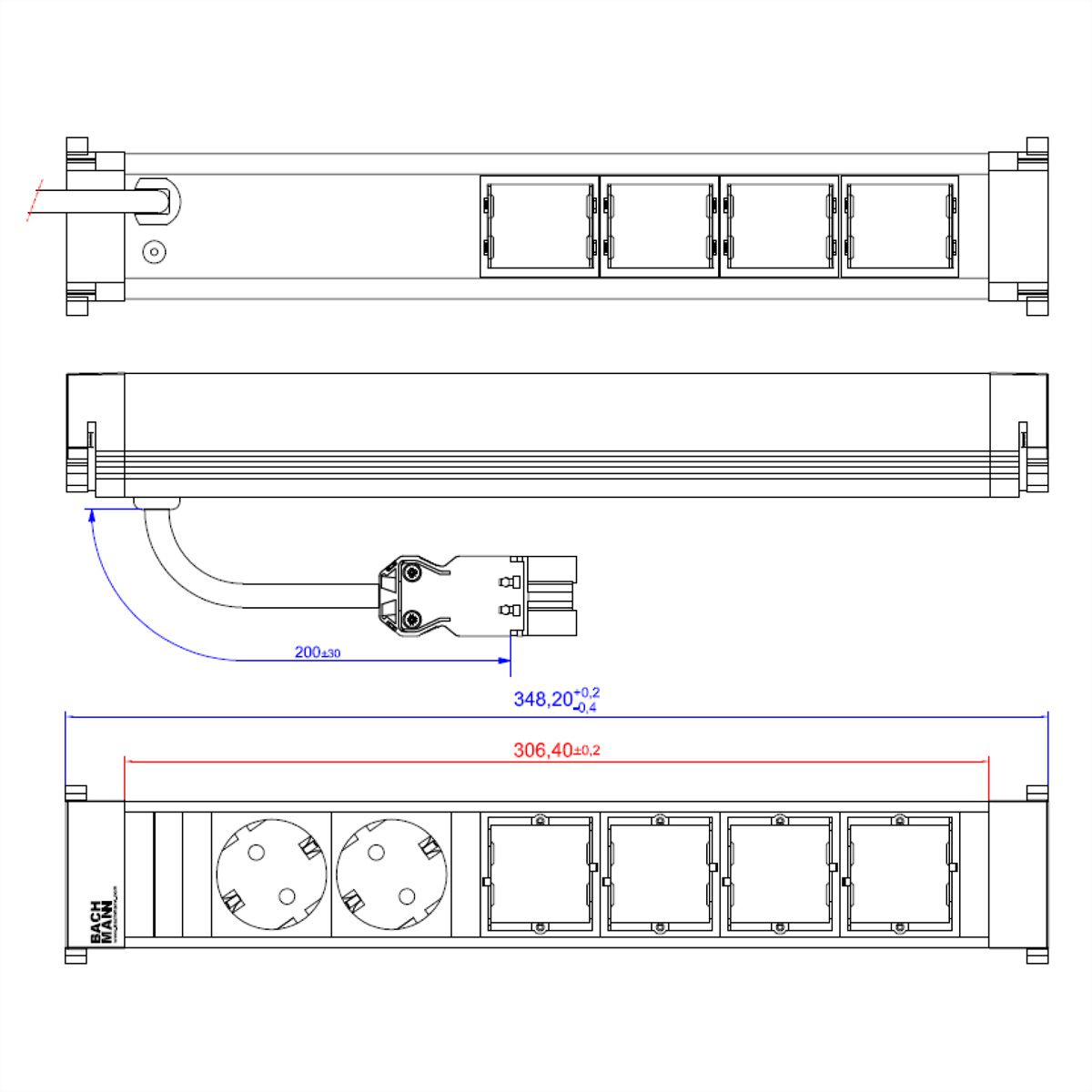 BACHMANN POWER FRAME Large 2x Schutzkontakt 4x ABD