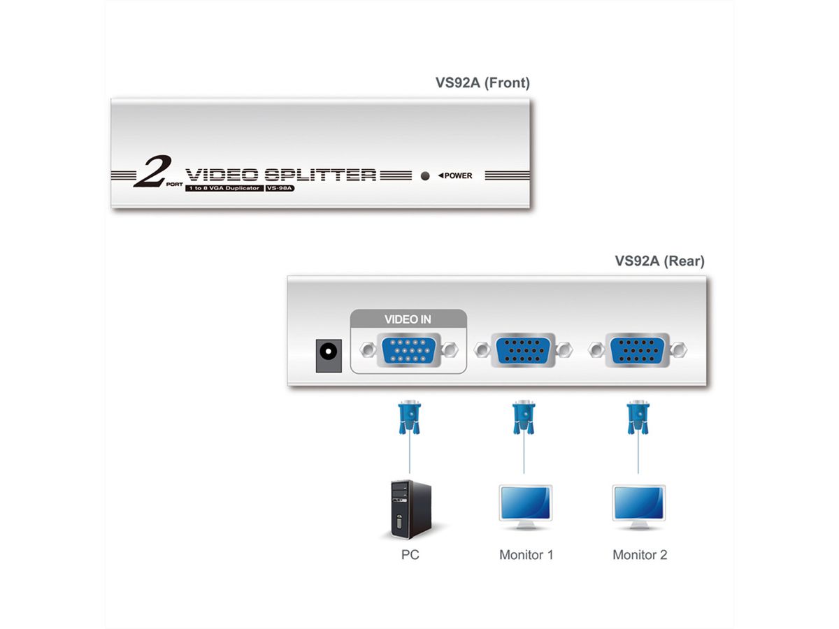 ATEN VS92A VGA Video-Splitter, 350MHz, 2fach