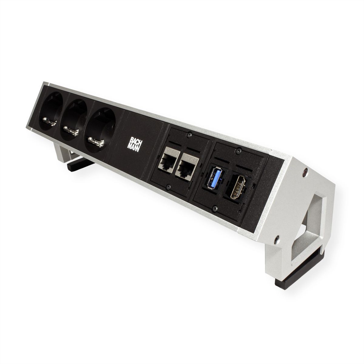 BACHMANN DESK2 3x Schutzkontakt, 2x CAT6, 1x HDMI, 1x USB 3.0, Zuleitung GST18 0,2m, INOX