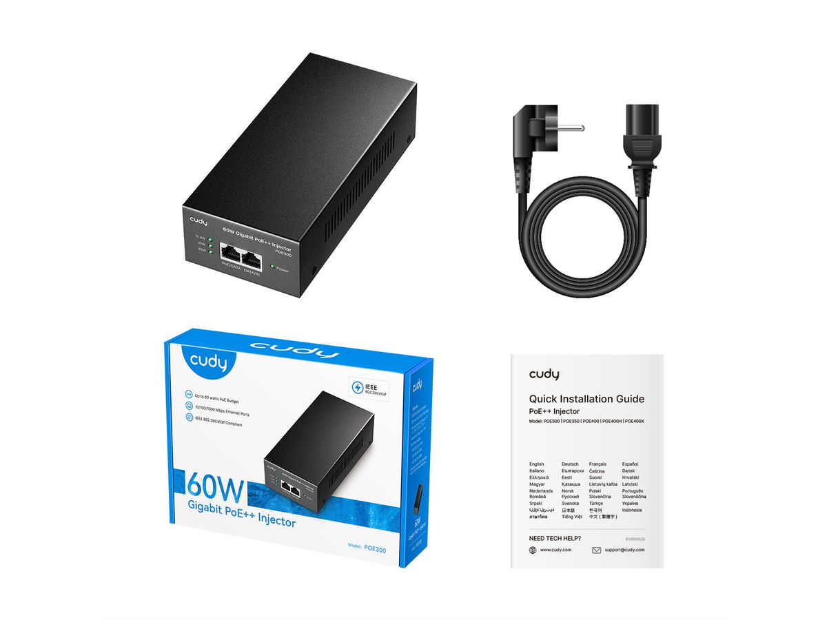 CUDY POE300 60W Gigabit PoE+ Injektor