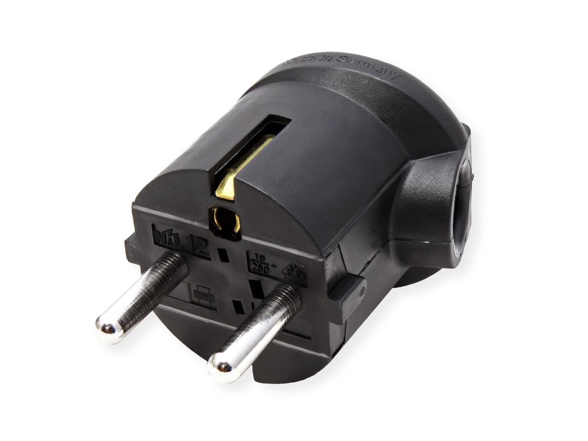 BACHMANN Schutzkontaktstecker, schwarz bruchfest, montierbar, IP 20, Winkel