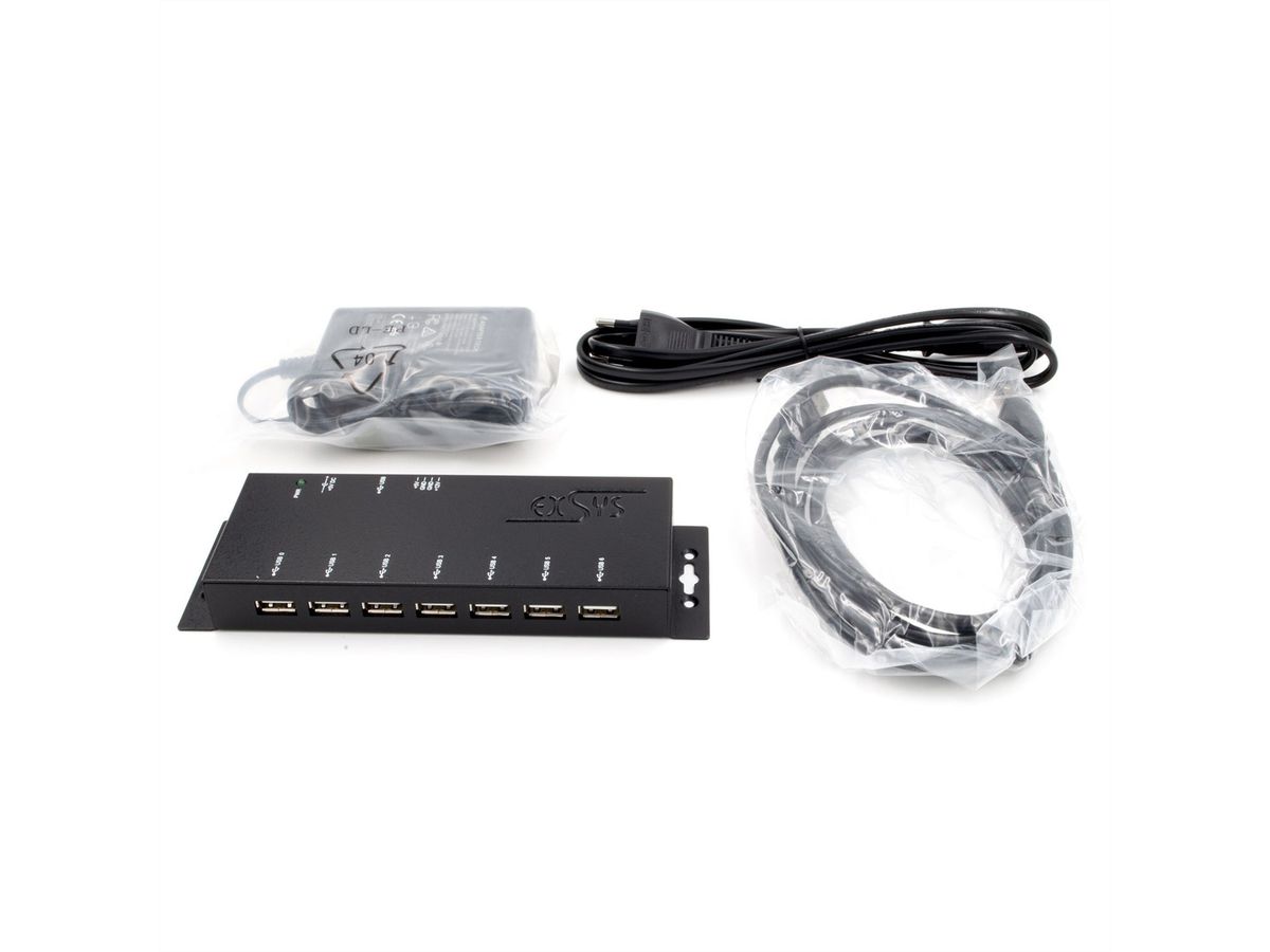 EXSYS EX-1177-2S USB 2.0 Hub mit 7 Ports 15KV ESD Überspannungs-Schutz