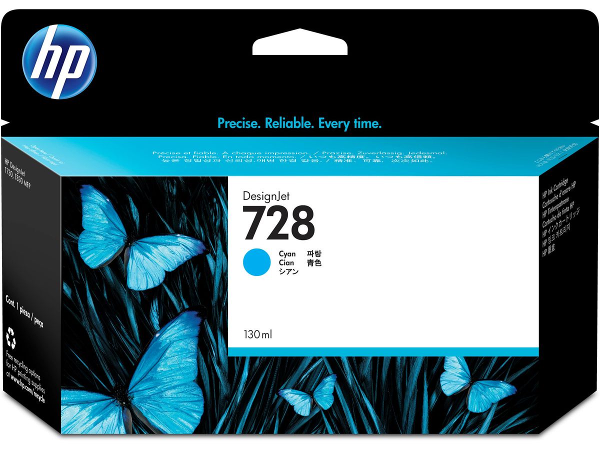 HP 728 Cyan DesignJet Druckerpatrone, 130 ml