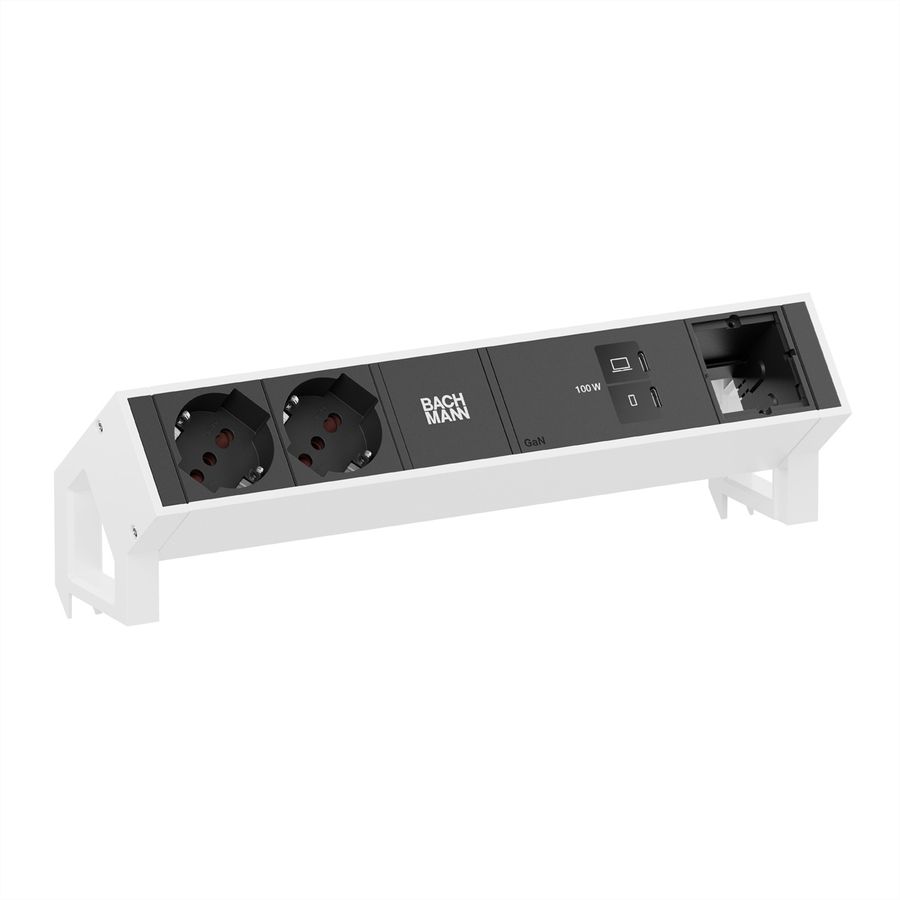 BACHMANN DESK2 2xP40 1xUSB C/C 100W, 1xCM L=0,2m RAL9010