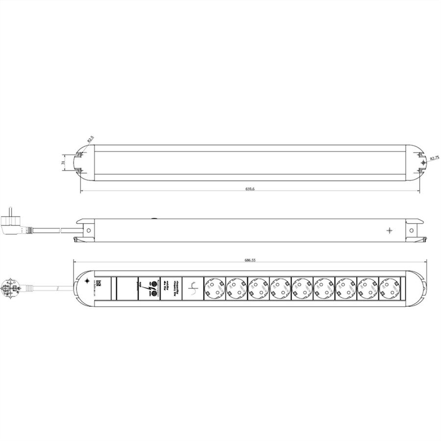 BACHMANN PRIMO Steckdosenleiste 9x Schutzkontakt Aluminium Gerätevollschutz, 1,75 m
