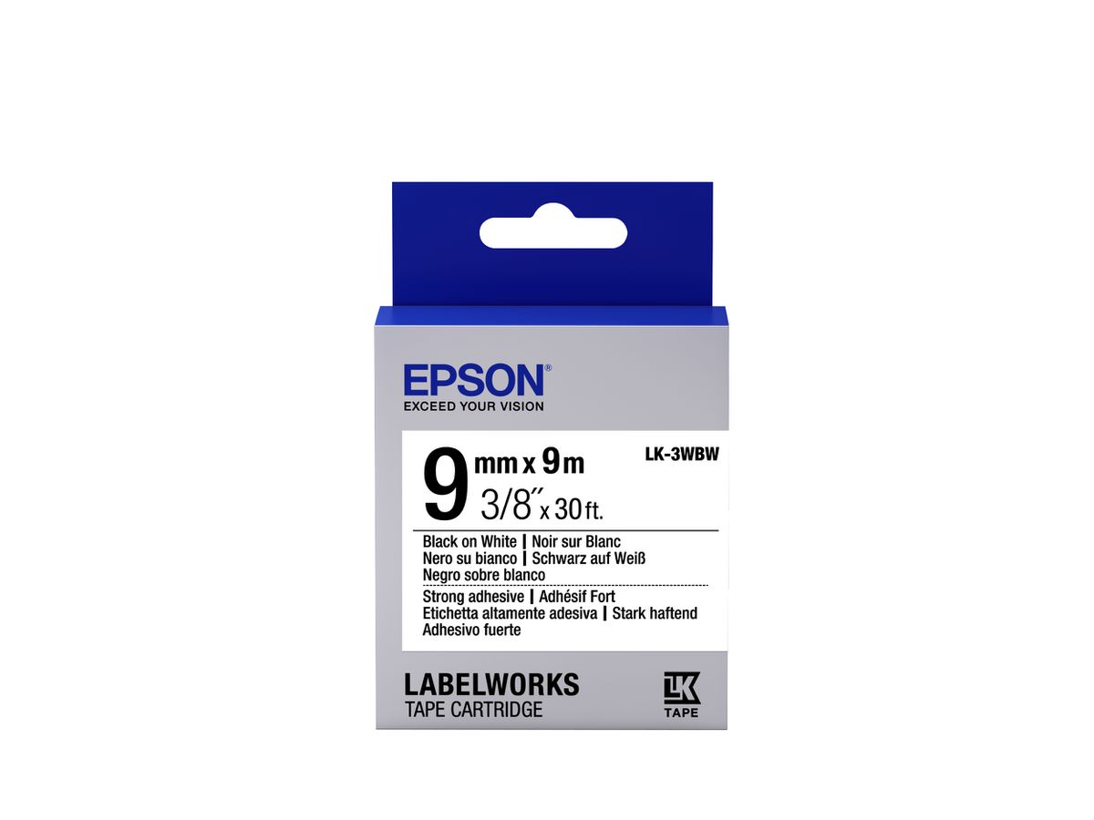 Epson Etikettenkassette LK-3WBW - Stark haftend - schwarz auf weiß - 9mmx9m Etiketten erstellendes Band