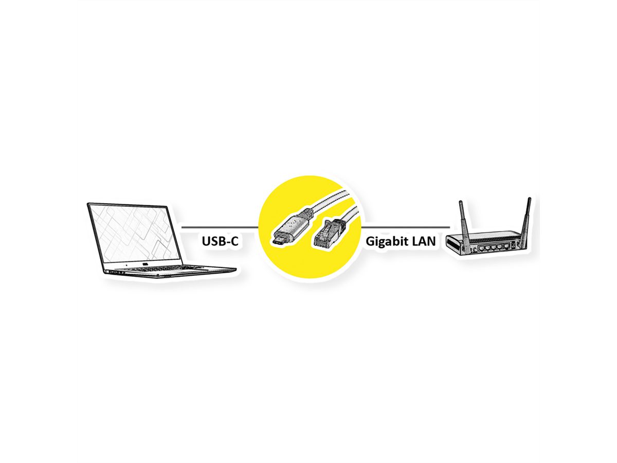 ROLINE USB 3.2 Gen 2 Typ C zu Gigabit Ethernet Konverterkabel, schwarz, 1 m
