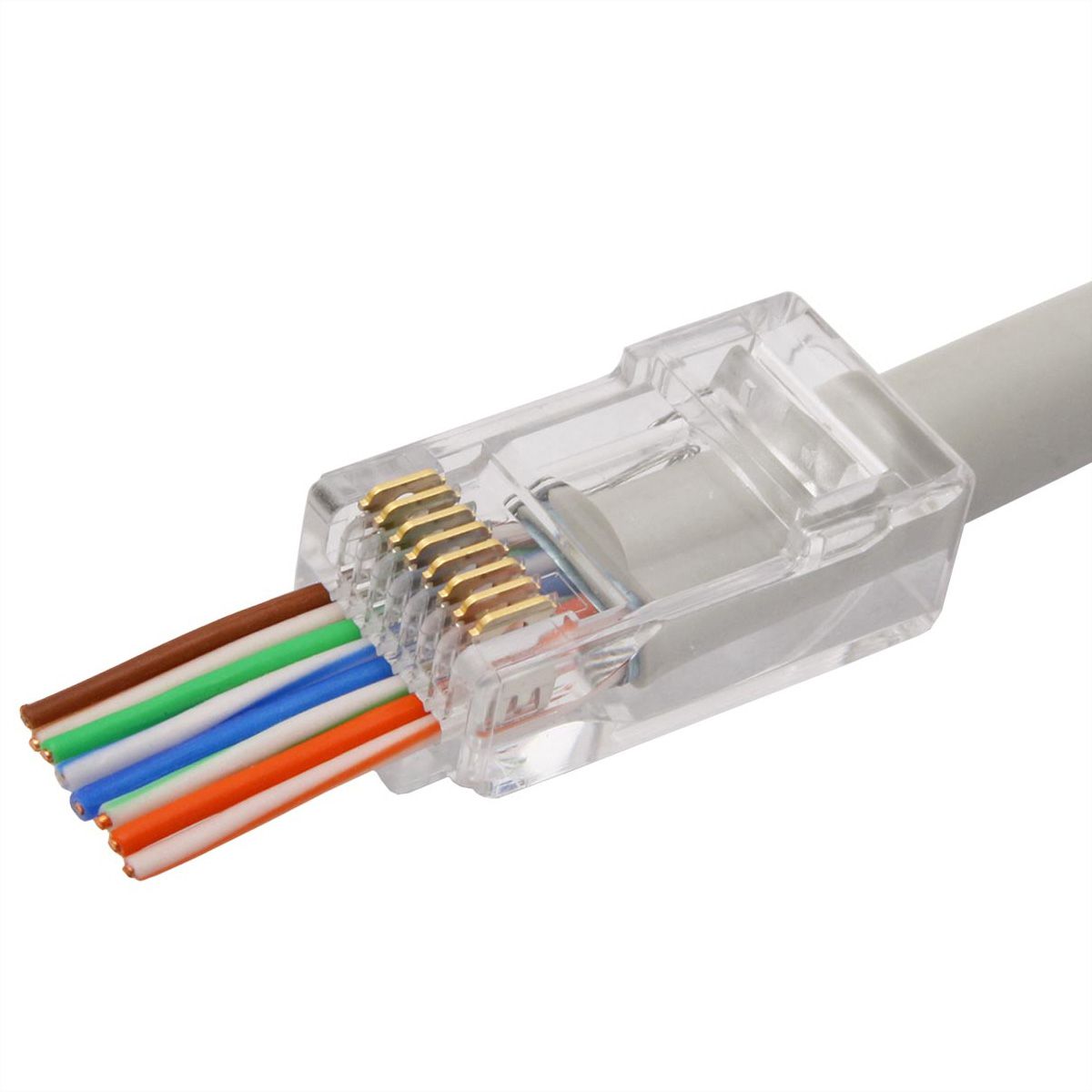 ROLINE RJ45 Stecker, ungeschirmt, Cat.6/6A (Class E/EA), Easy Pass-Through Modularstecker, für Massiv-/Litzendraht, 10 St.