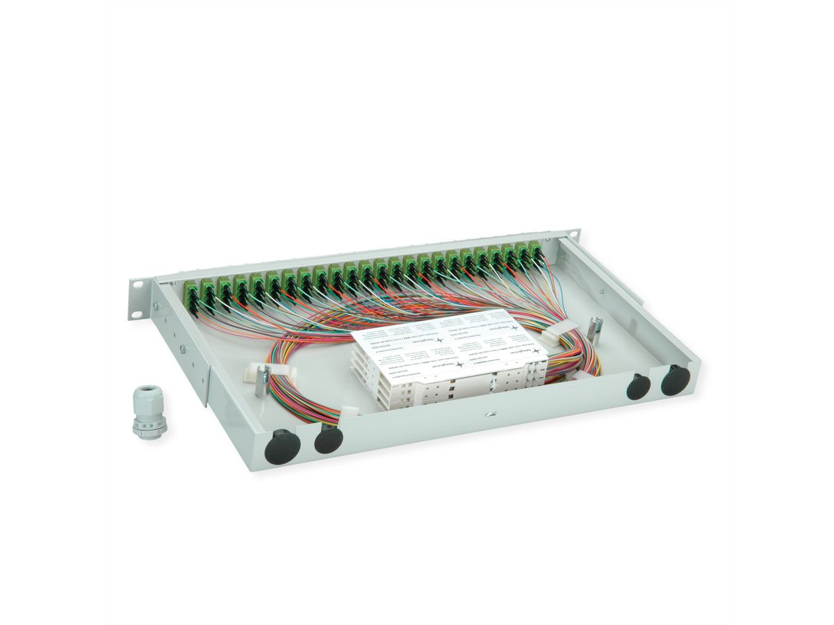 TELEGÄRTNER BASIS V LWL-Panel mit Kupplungen & Pigtails, 24x LC Quad, lindgrün, OM5