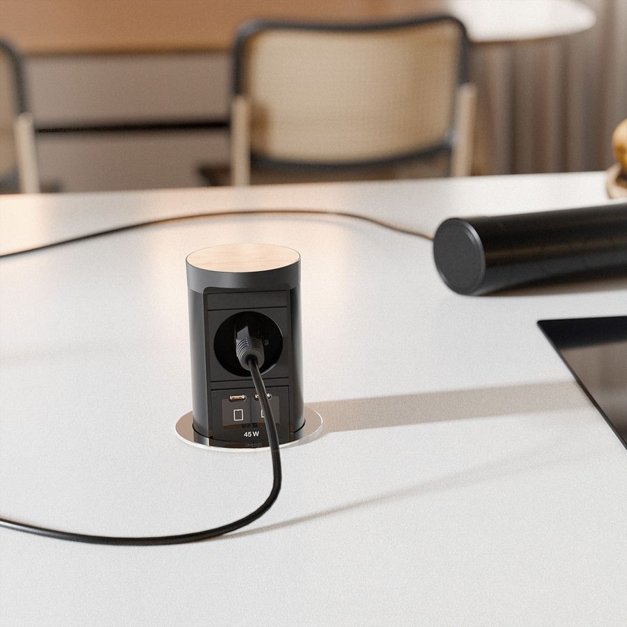 BACHMANN ELEVATOR2 1xUTE, 1xUSB C/C 45W Edelstahl-Optik 2,0 m AEH