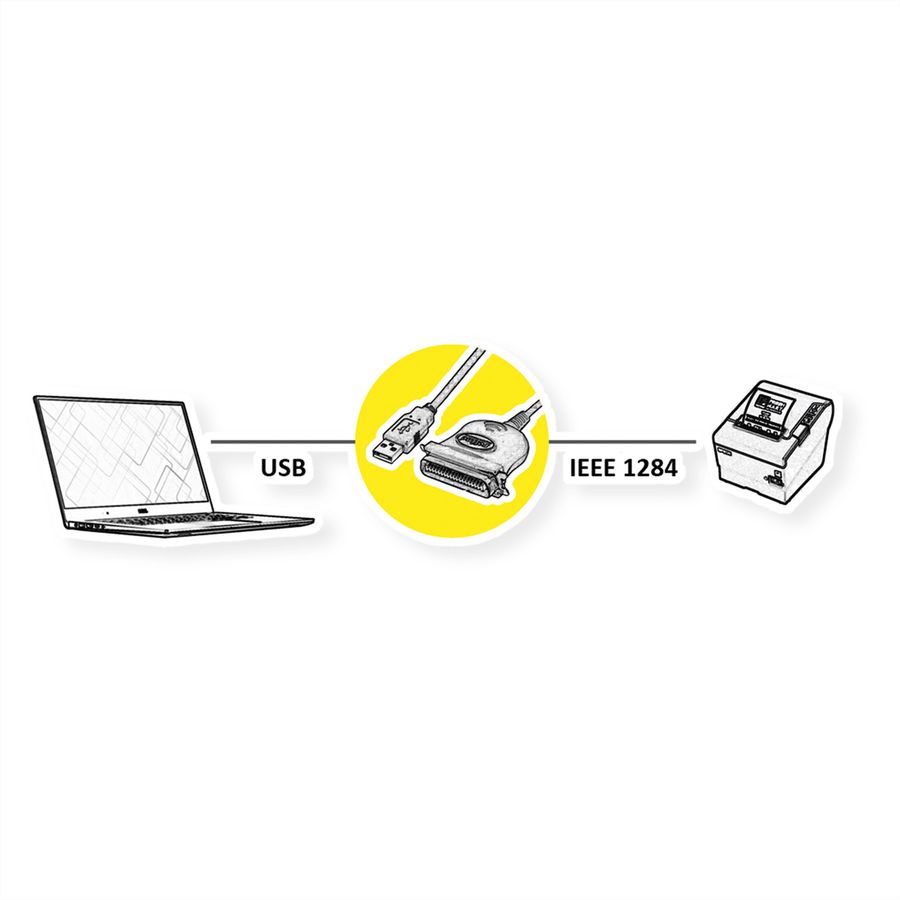 ROLINE USB Konverter Kabel USB nach IEEE 1284, schwarz, 1,8 m