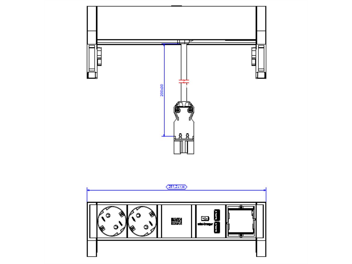 BACHMANN DESK2 2x Schutzkontakt 1x USB-Charger 1x ABD GST18, weiß