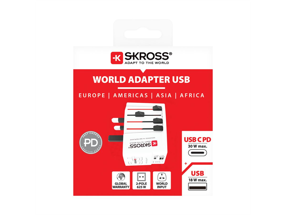 Skross MUV USB AC30PD White Retail, Weltweit