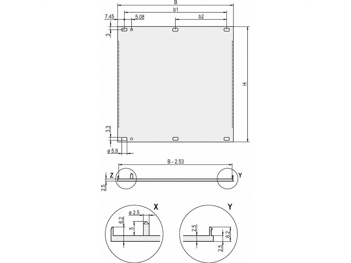 SCHROFF Frontplatten, U-Profil, schirmbar - U-FRONTPL.EMC 6HE 21TE M.PIN