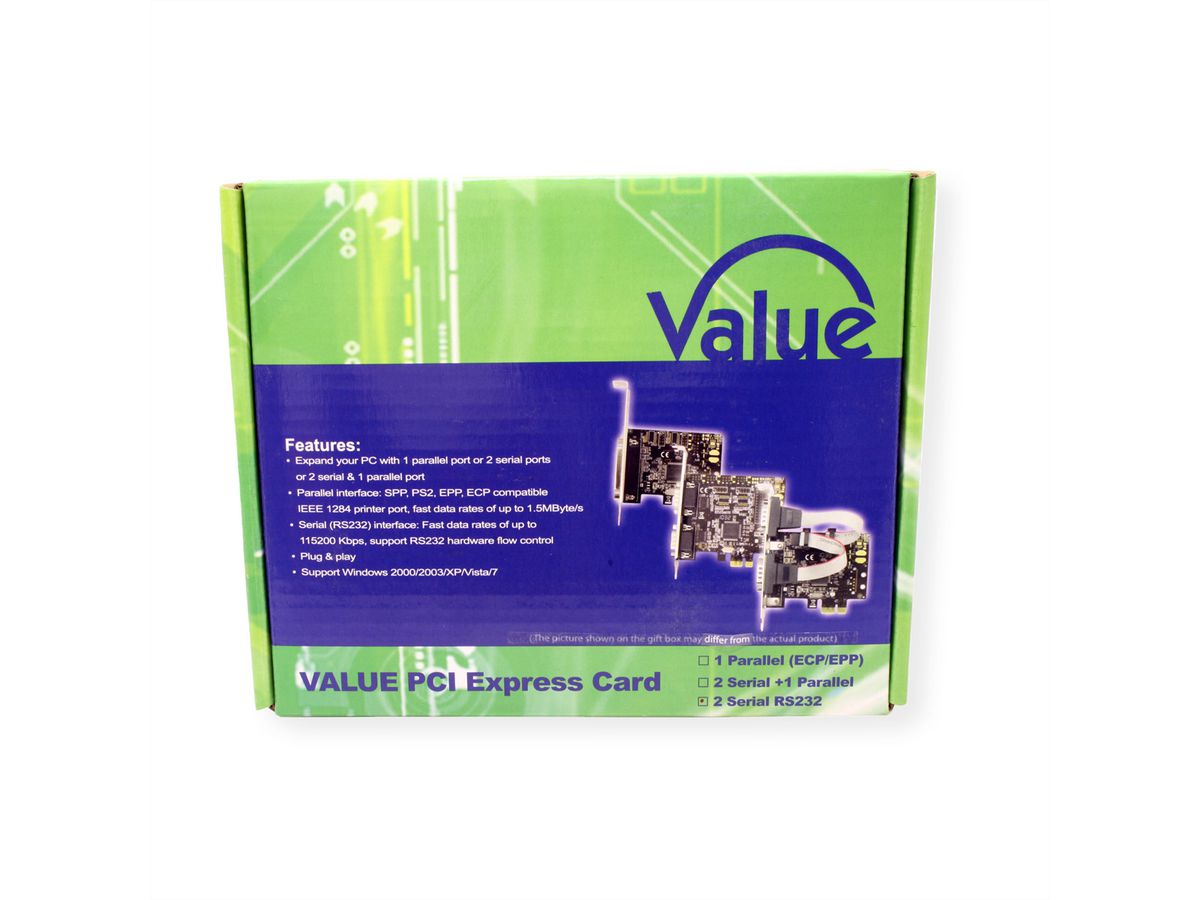 VALUE PCI-Express-Karte, Seriell RS232, D-Sub 9, 2 Ports