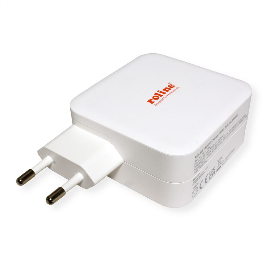 ROLINE USB Charger mit Euro-Stecker, 2 Port Typ-C (PD), GaN, 100W