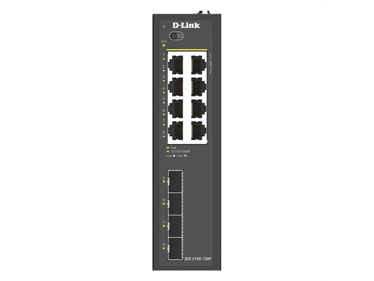 D-Link DIS-210G-12UP 12-Port Switch, Smart Managed Gigabit PoE Industrial
