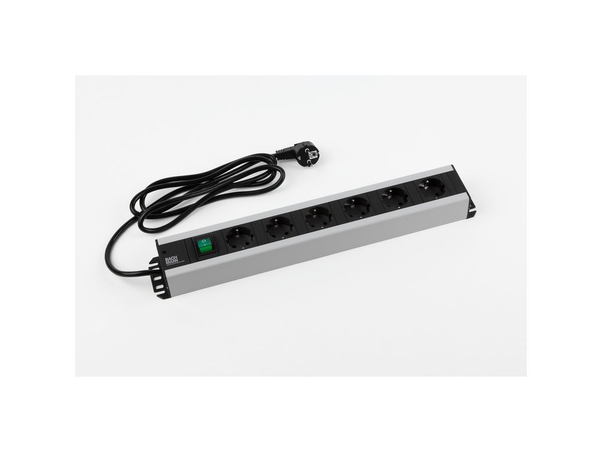 BACHMANN Handwerkerleiste 6x Schutzkontakt, Schalter, 19-Zoll-Rack kompatibel, 2 m