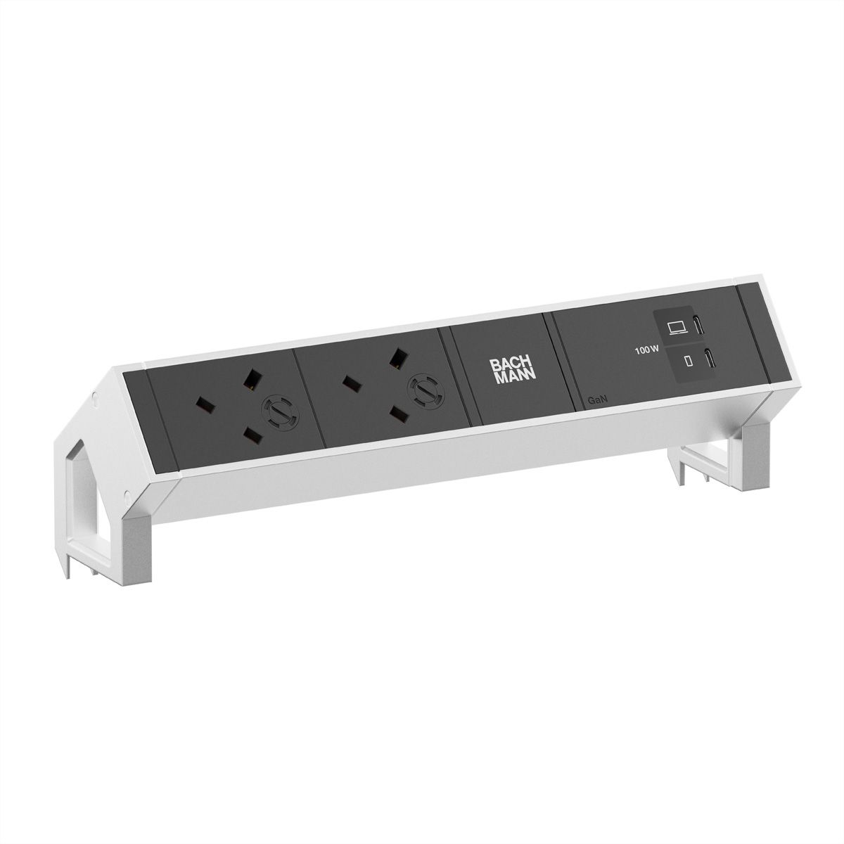 BACHMANN DESK2 2xUK 45° 3,15A, 1xUSB C/C 100W L=0,2m INOX