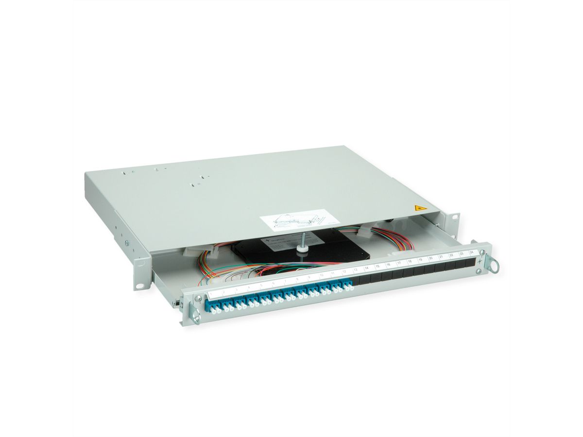 TELEGÄRTNER PROFI V LWL-Panel mit Kupplungen & Pigtails, 12x LC Duplex, blau, OS2 PC, Grade B