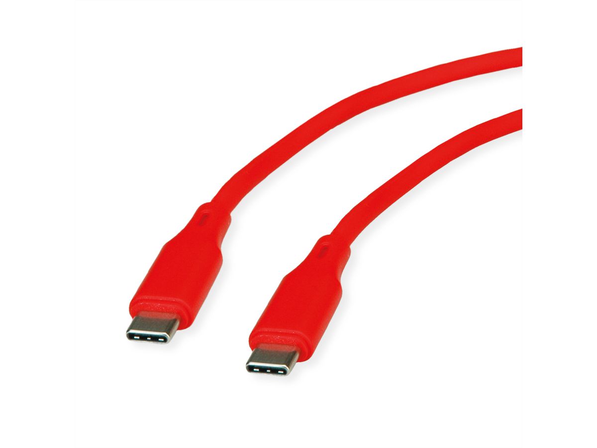 ROLINE USB 2.0 Kabel, Typ C-C, ST/ST, Silikon, 60W, rot, 1 m