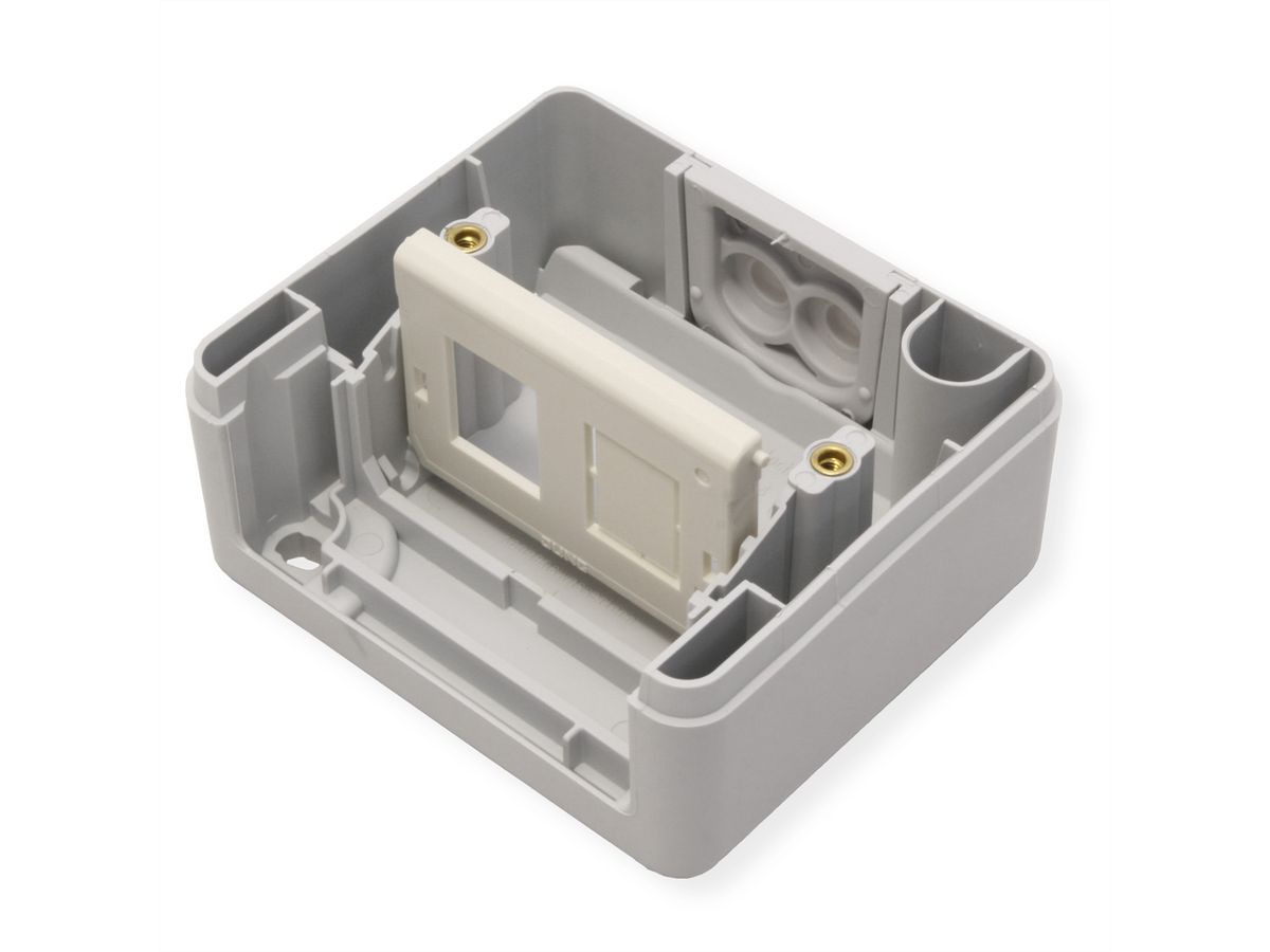 TELEGÄRTNER Gehäuse AP IP44,75x86x58, grau, mit Mont-Einsatz für 2xAMJ-Modul