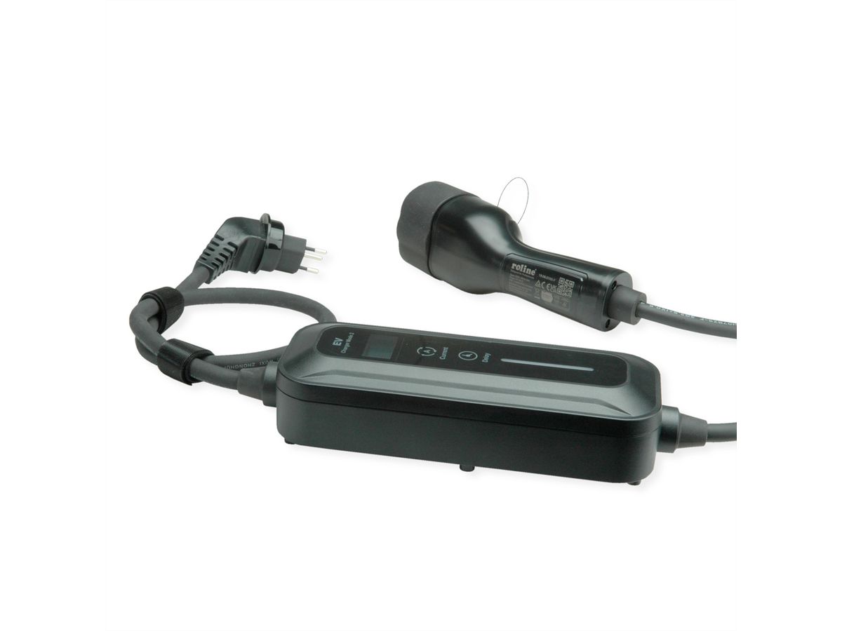 ROLINE Tragbares E-Auto Ladegerät, Typ J & Typ2 Stecker, 1-phasig, Mode 2, 10 A, 2,3 kW, 5 m