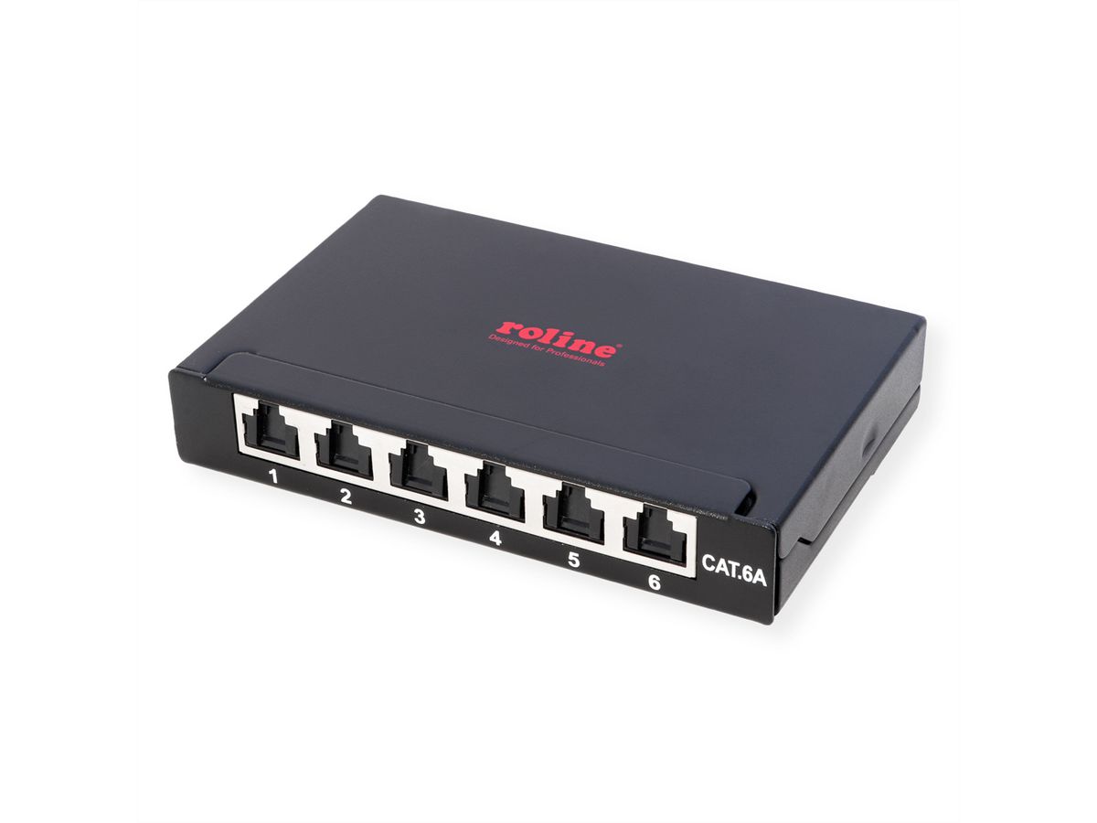 ROLINE Mini-Patchpanel, Kat.6A (Class EA), 6x RJ45, 0,5HE, geschirmt, schwarz