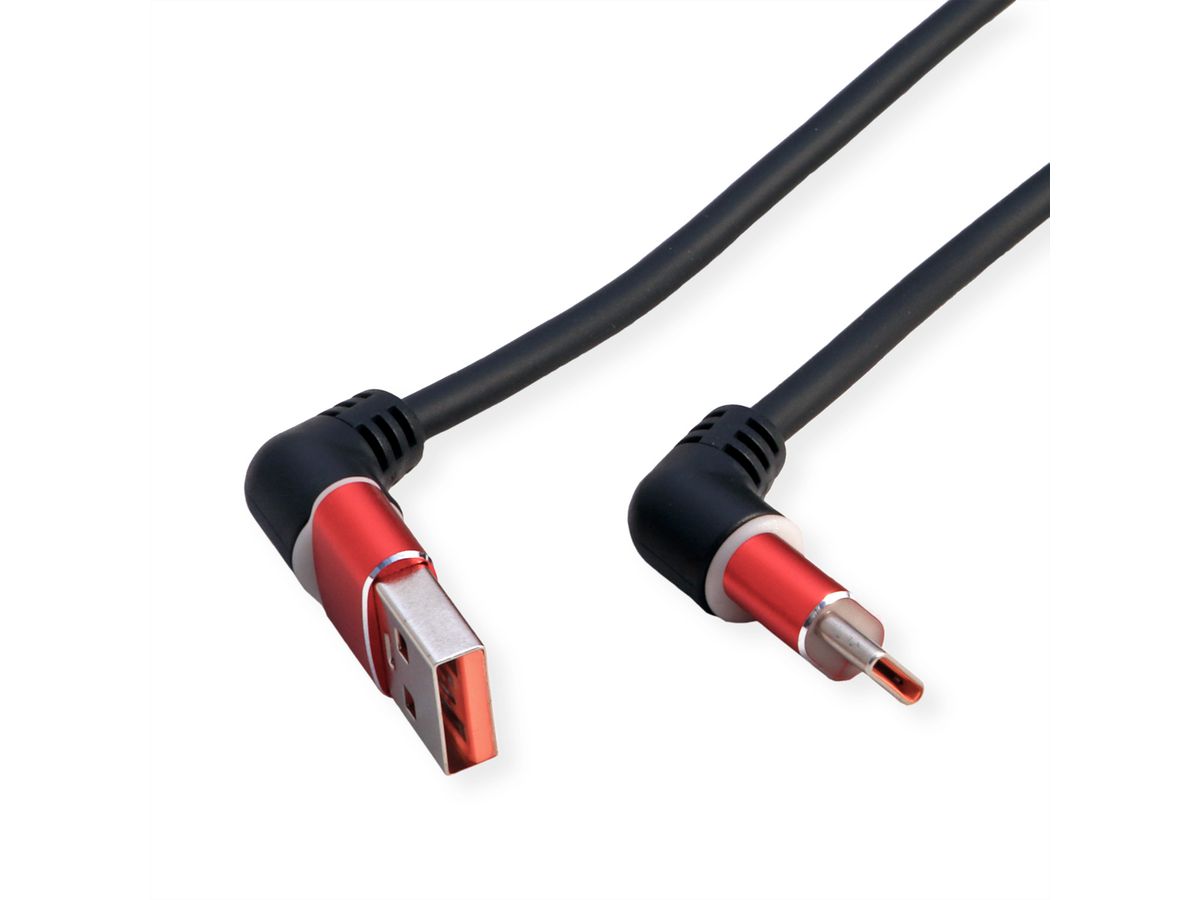 ROLINE USB 2.0 Kabel, Typ-C - Typ-A, ST/ST, 360° Rotation, schwarz / rot, 2 m