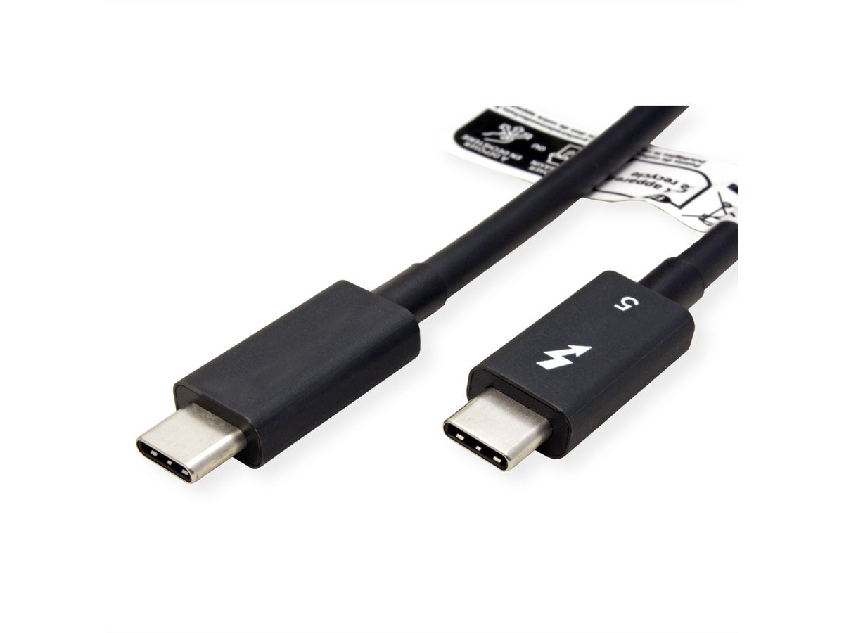 ROLINE Thunderbolt™ 5 Kabel, C-C, ST/ST, 80Gbit/s, 240W, passiv, schwarz, 0,5 m
