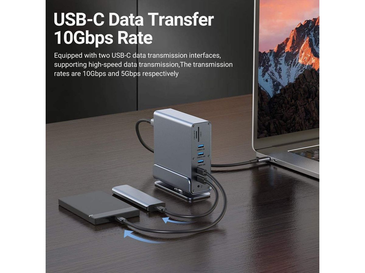 VALUE USB-C Docking Station 16in1, HDMI/DP 4K60, Gigabit Ethernet, USB-A, USB-C, PD, SD/microSD, Audio