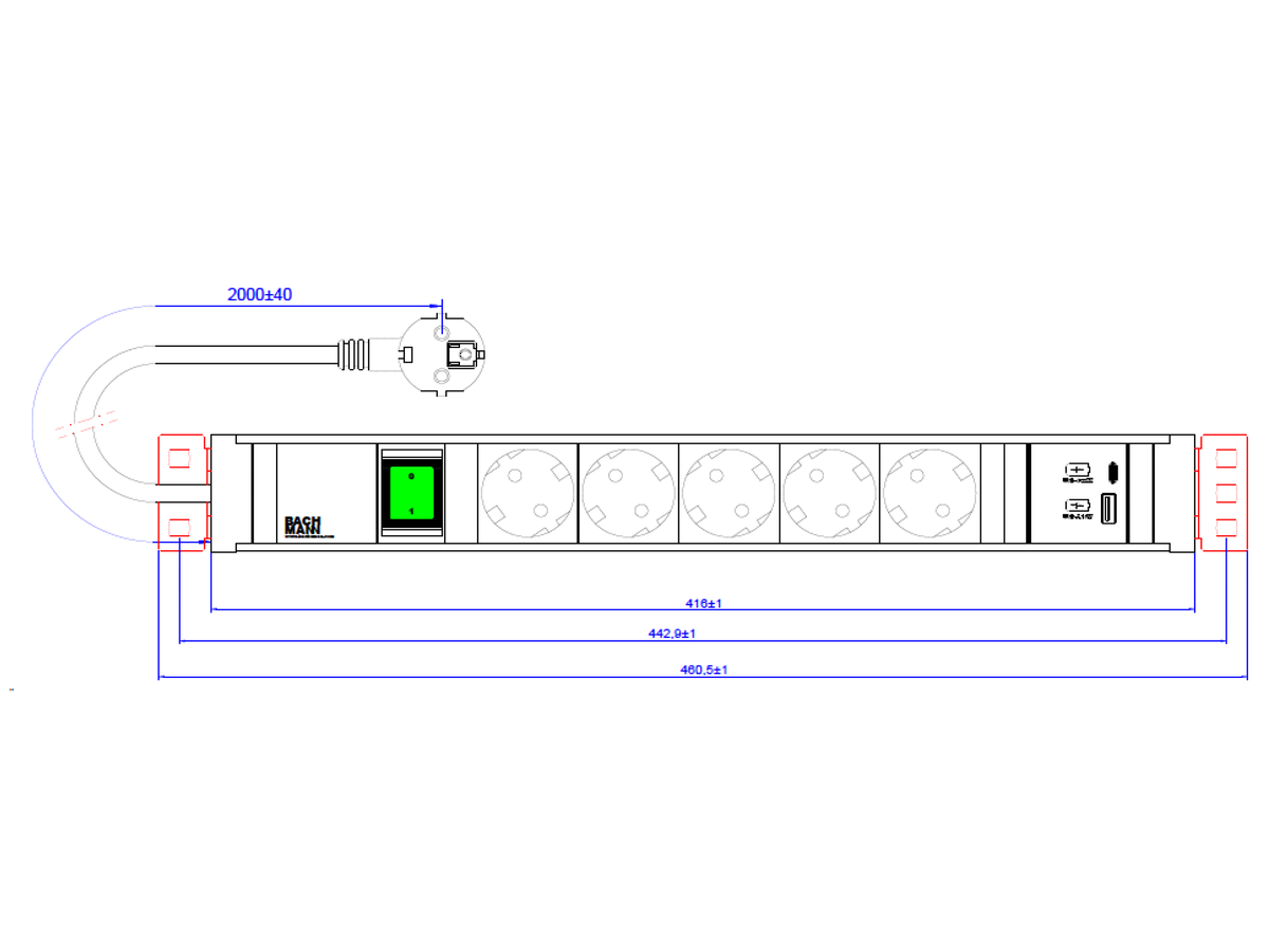 BACHMANN CONNECT LINE 5xSchutzkontakt, Schalter USB A&C 22W