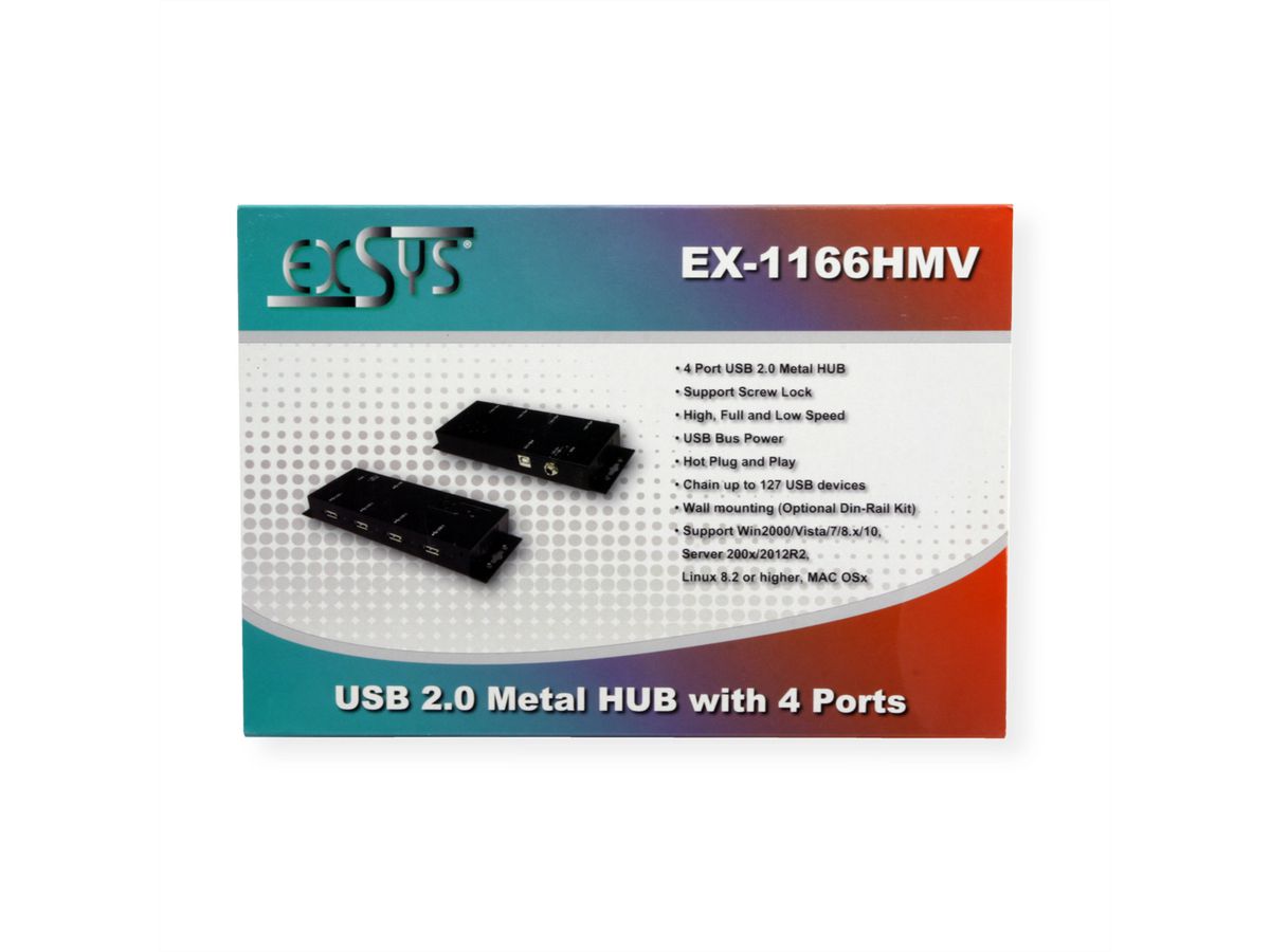 EXSYS EX-1166HMV 4 Port externer USB 2.0 Hub Metall verschraubbar