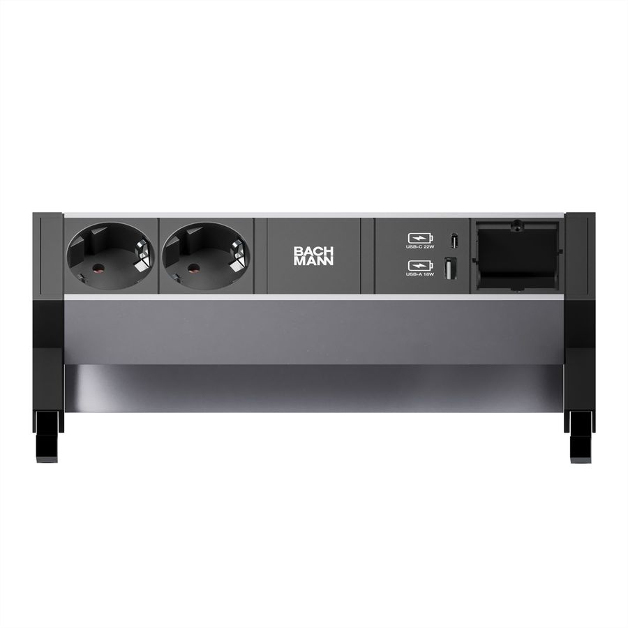 BACHMANN DESK2 ALU BLACK 2xSchutzkt.USB, USB Charger 22W A&C 1xABD 0,2m GST18