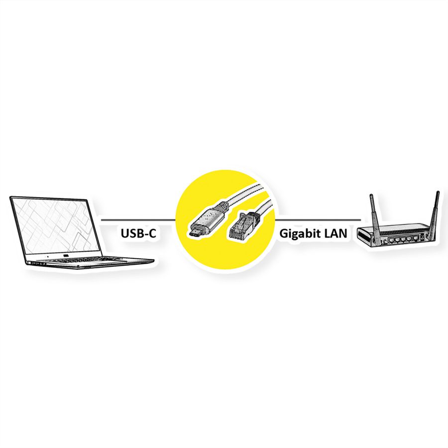 ROLINE USB-C zu Gigabit Ethernet Konverterkabel, schwarz, 2 m