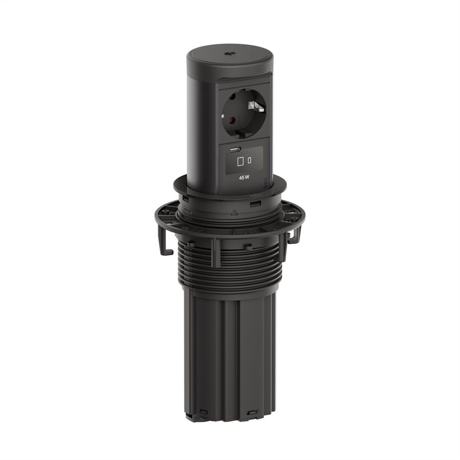 BACHMANN ELEVATOR2 1xCEE7/3 1xUSB C/C45W, Wireless Charger 15W RAL9005 0,5m IS