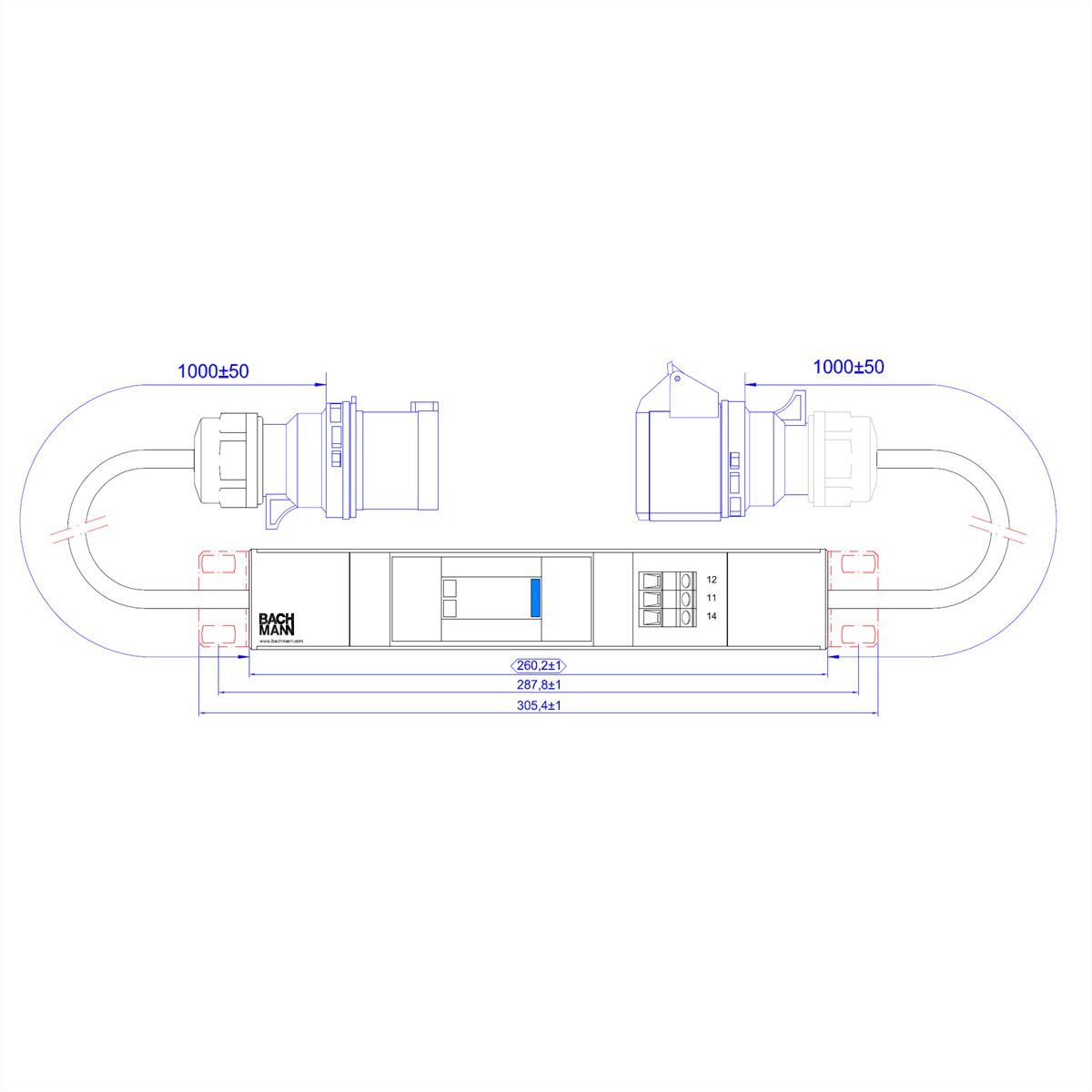 BACHMANN ÜSS Modul 1 phasig, 1x32A ÜSS 1m H05VV-F 3G4,0mm CEE 32A