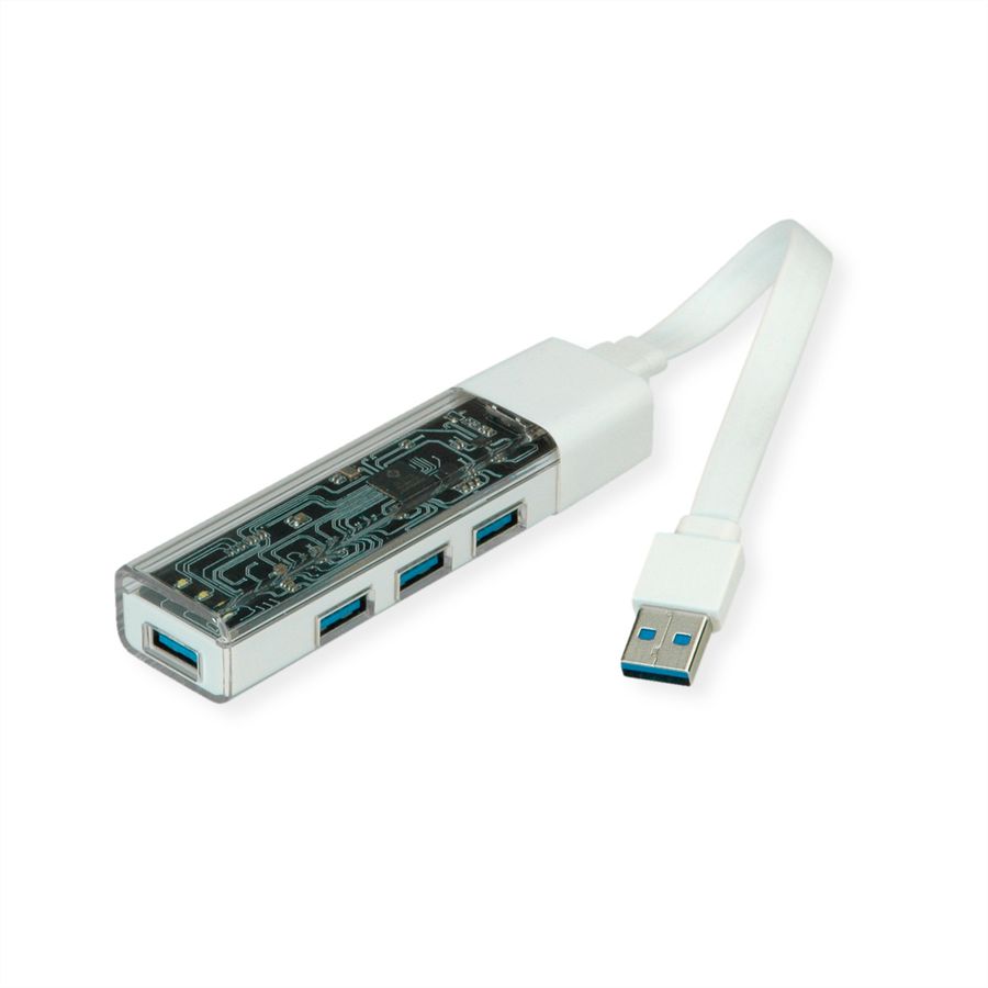 ROLINE Mobiler USB 3.2 Gen 1 Hub, 4fach, Typ A+C Anschlusskabel