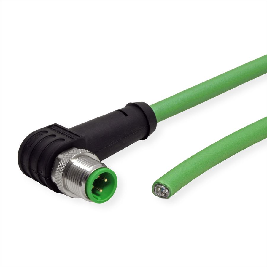 METZ CONNECT Anschlussleitung M12 Stecker 4-polig D-kodiert, gewinkelt, 2 m