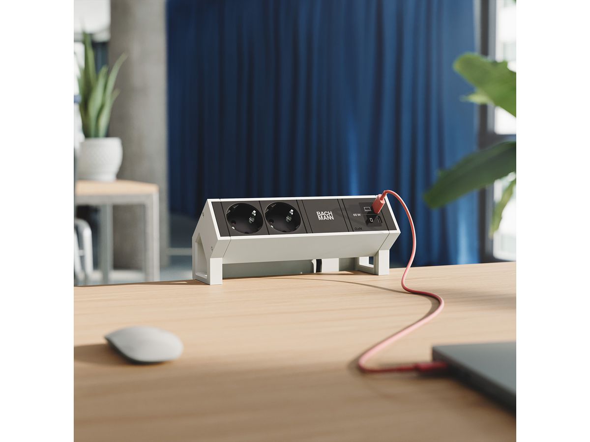BACHMANN DESK2 2xCEE7/3 1xUSB C/C 65W, L=0,2m RAL9010