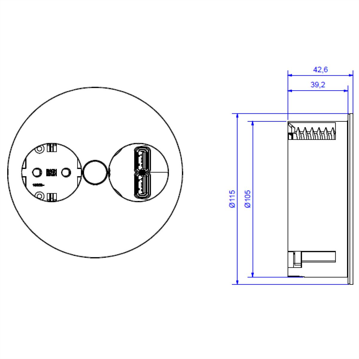 BACHMANN TWIST 1x Schutzkontakt, USB-Charger, GST18-Stecker, chrom, 0,2 m