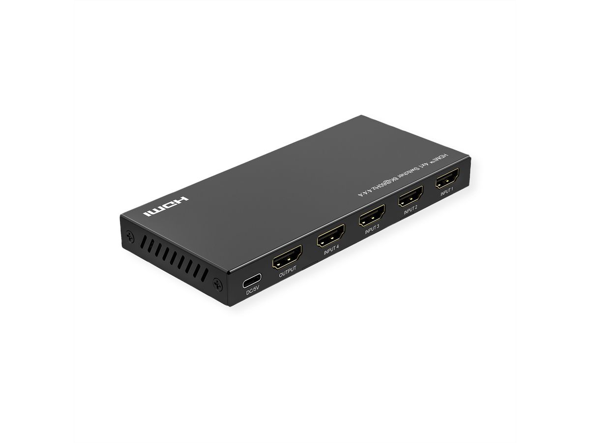 ROLINE 8K HDMI Switch, 4-fach, mit IR-Fernbedienung