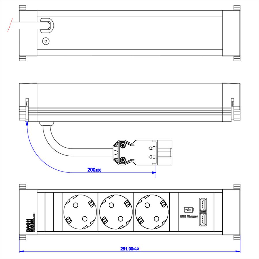 BACHMANN POWER FRAME Medium 3x Schutzkontakt 1xUSB Charger