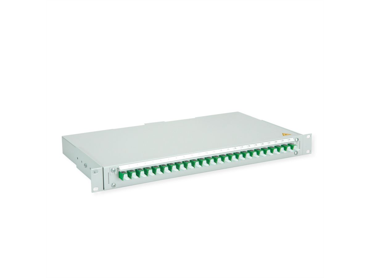 TELEGÄRTNER BASIS V LWL-Panel mit Kupplungen & Pigtails, 24x E2000, OS2 grün APC