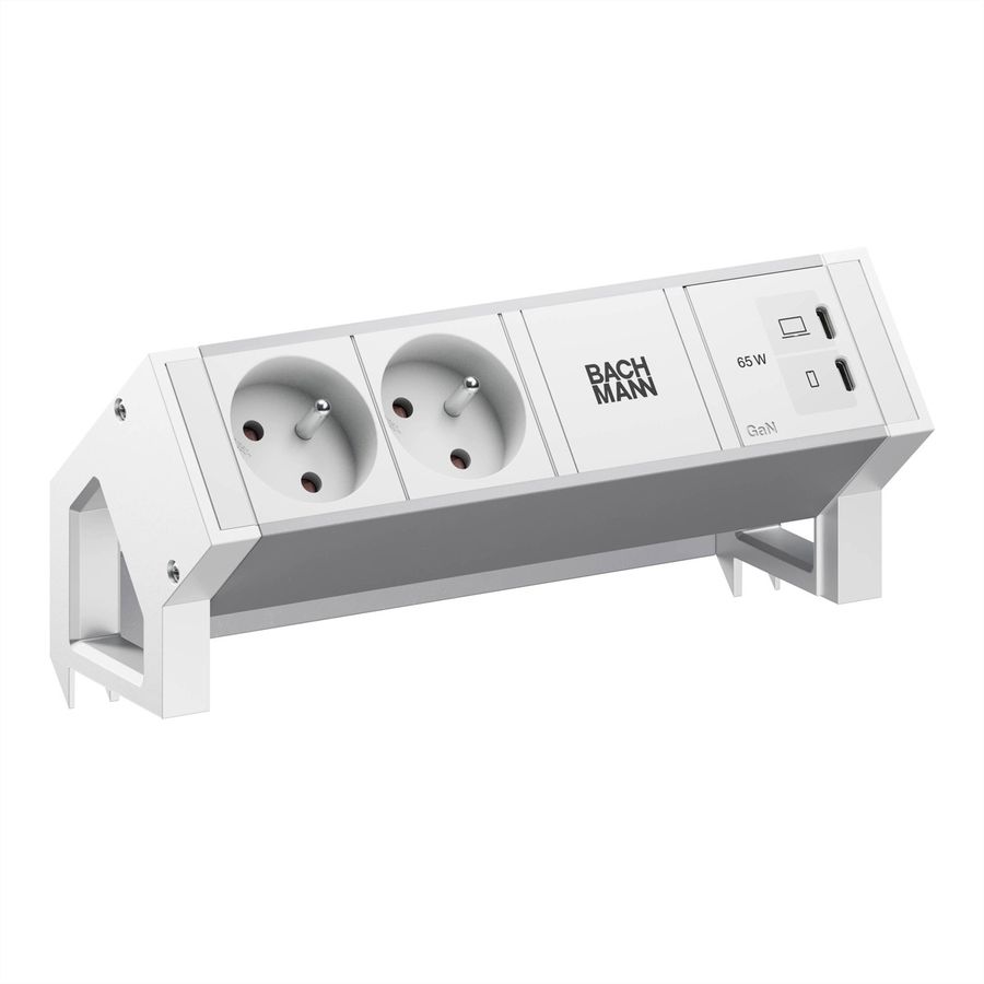 BACHMANN DESK2 ALU WHITE 2xUTE, 1xUSB C/C 65W L=0,2m RAL9010