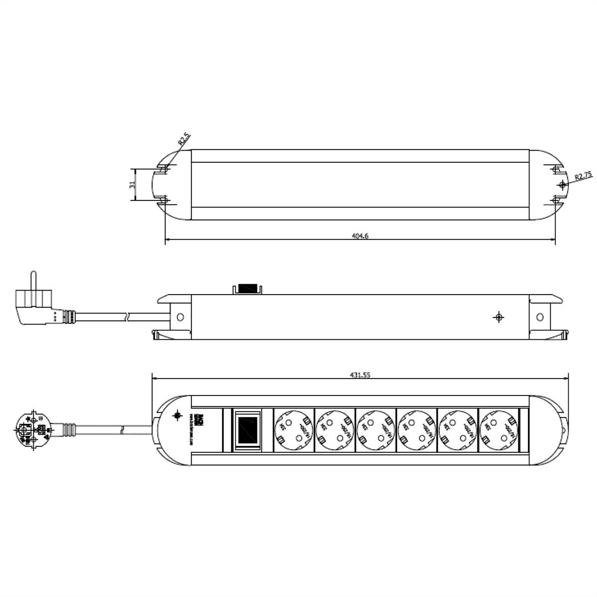 BACHMANN PRIMO Steckdosenleiste 6x Schutzkontakt, Aluminium, mit Schalter, 1,75 m