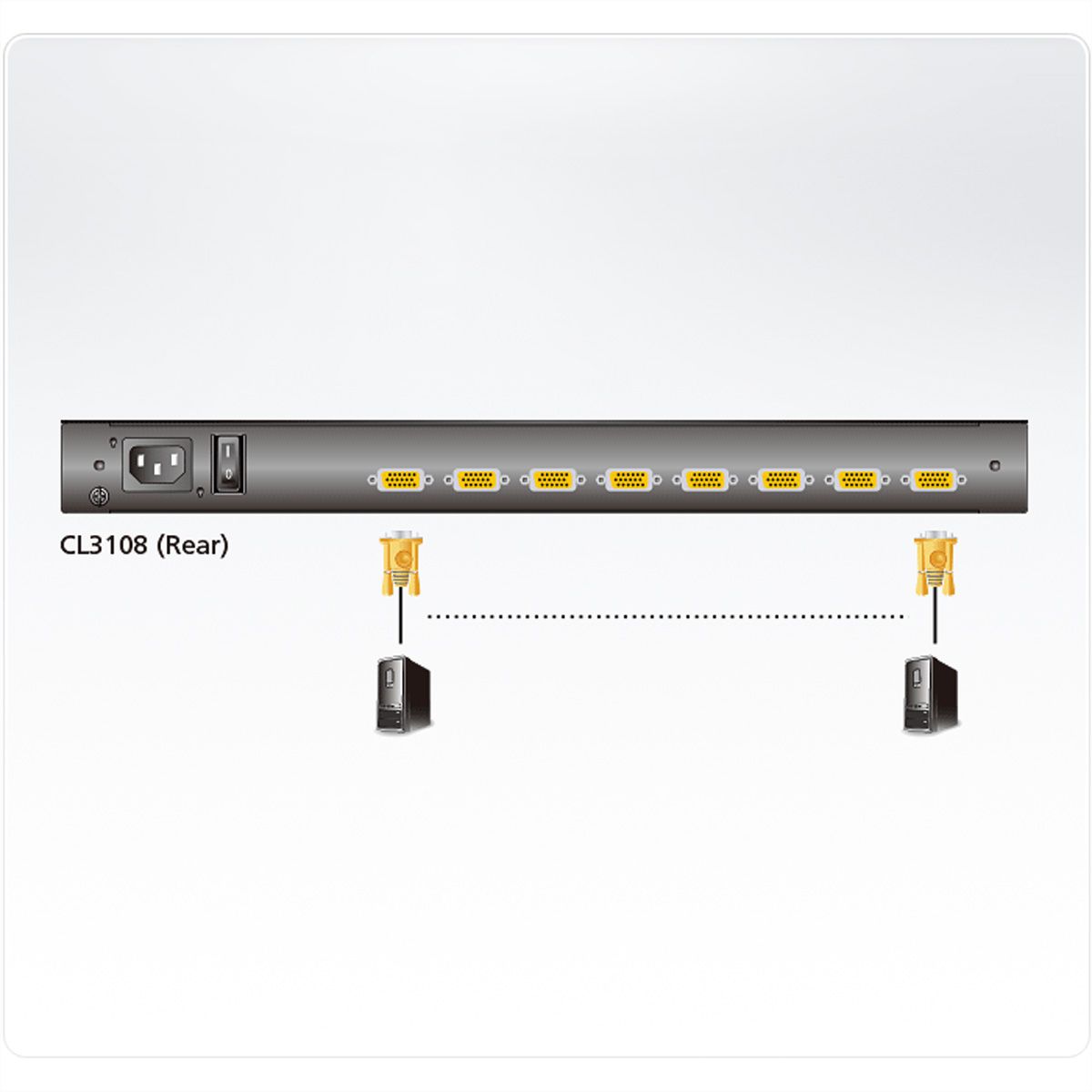 ATEN CL3108NX KVM-Switch, 18,5Zoll TFT, VGA, PS/2-USB, 8 Port, CH-Layout