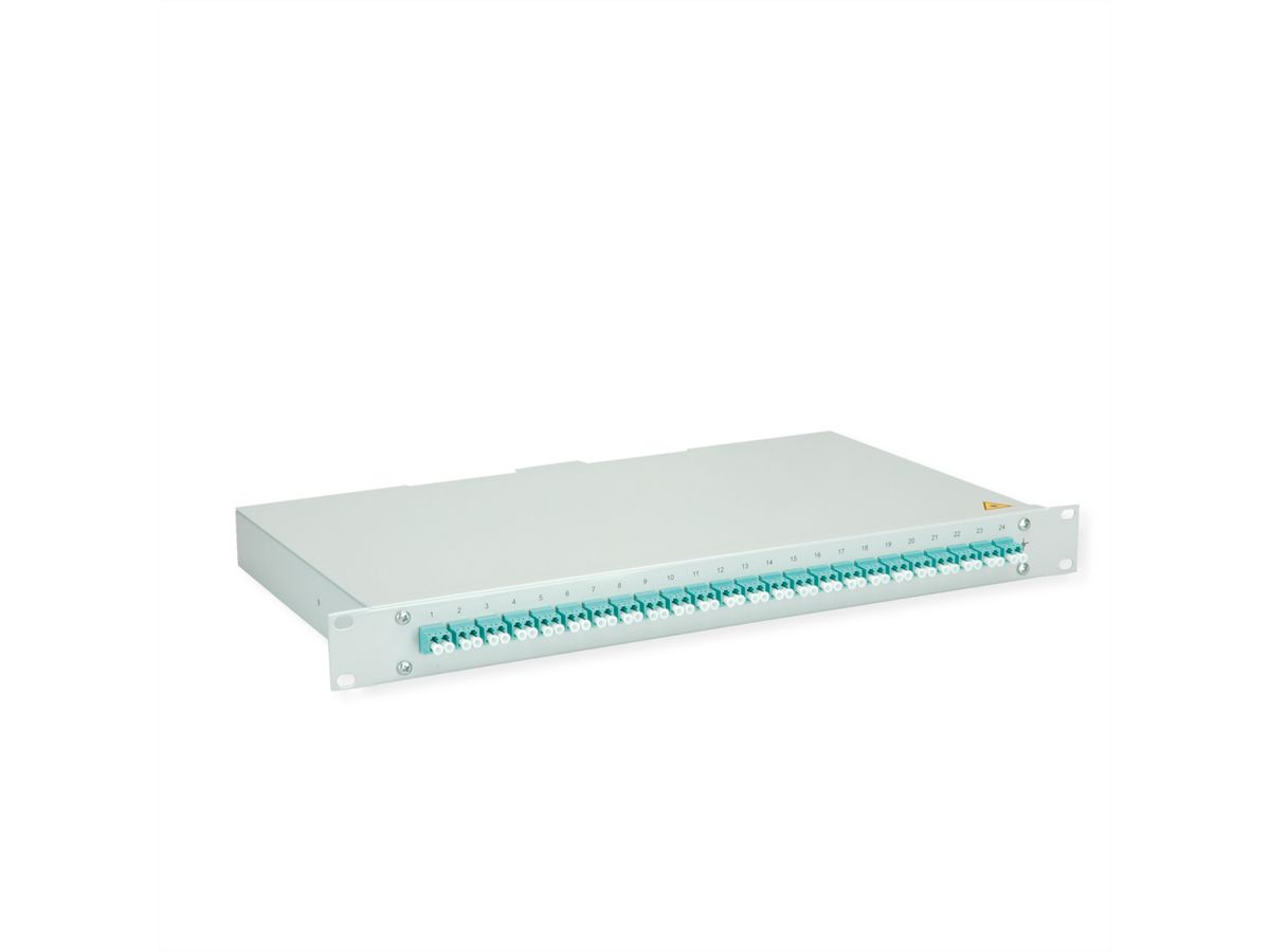 TELEGÄRTNER BASIS eco LWL-Panel mit Kupplungen, 24x LC Duplex, türkis, OM3